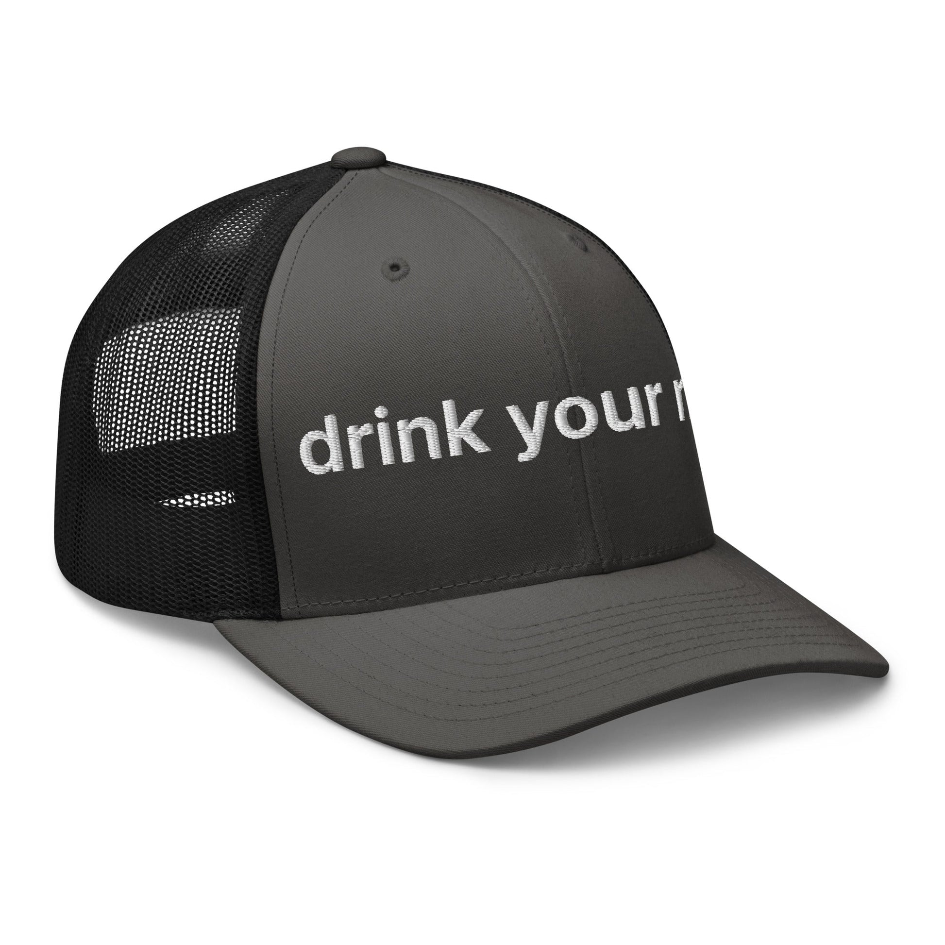 Drink Your Milk Retro Trucker Hat Charcoal Black