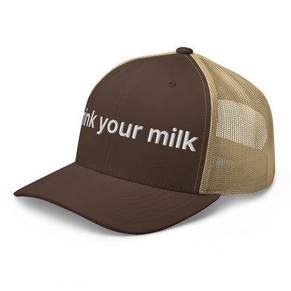 Drink Your Milk Retro Trucker Hat Brown Khaki