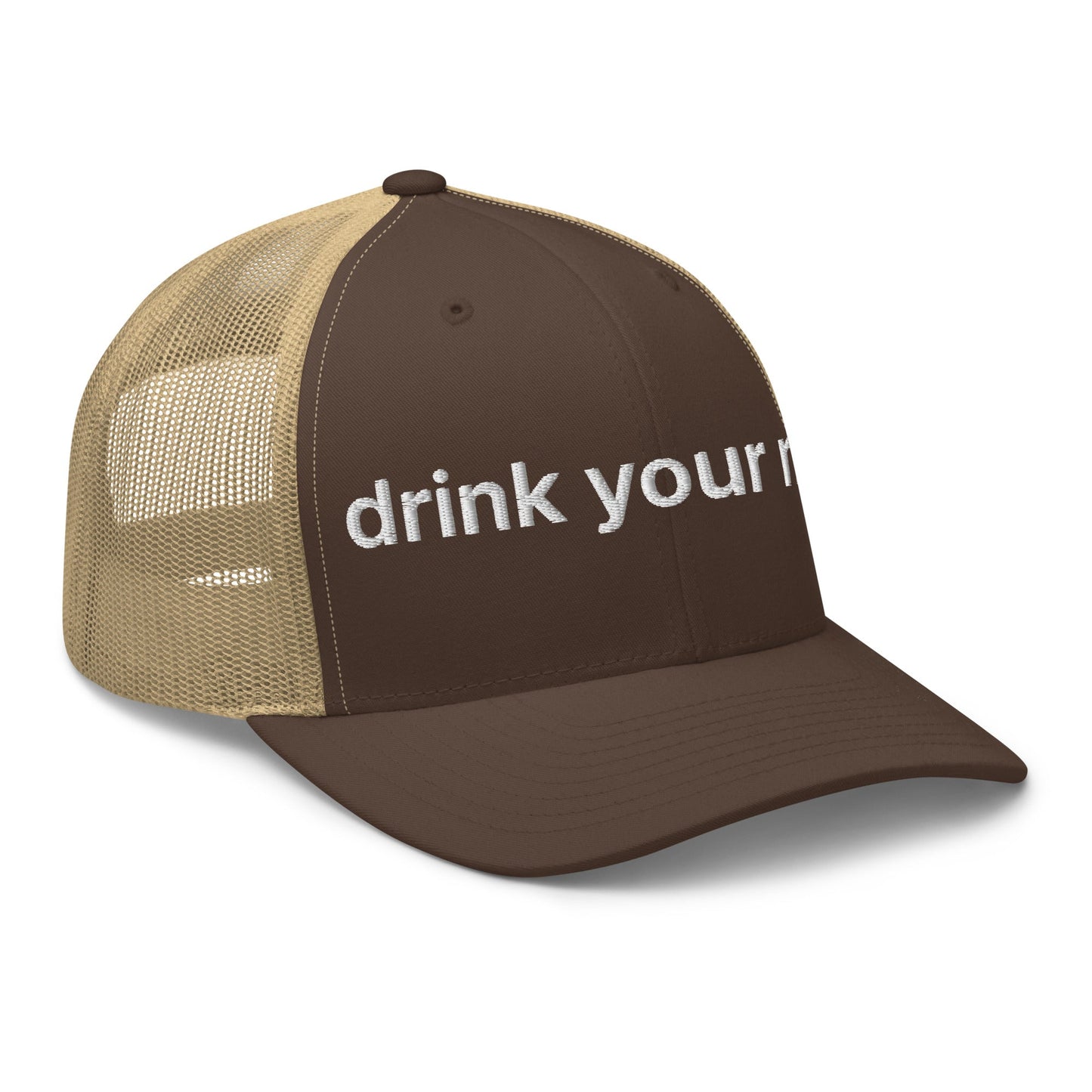 Drink Your Milk Retro Trucker Hat Brown Khaki