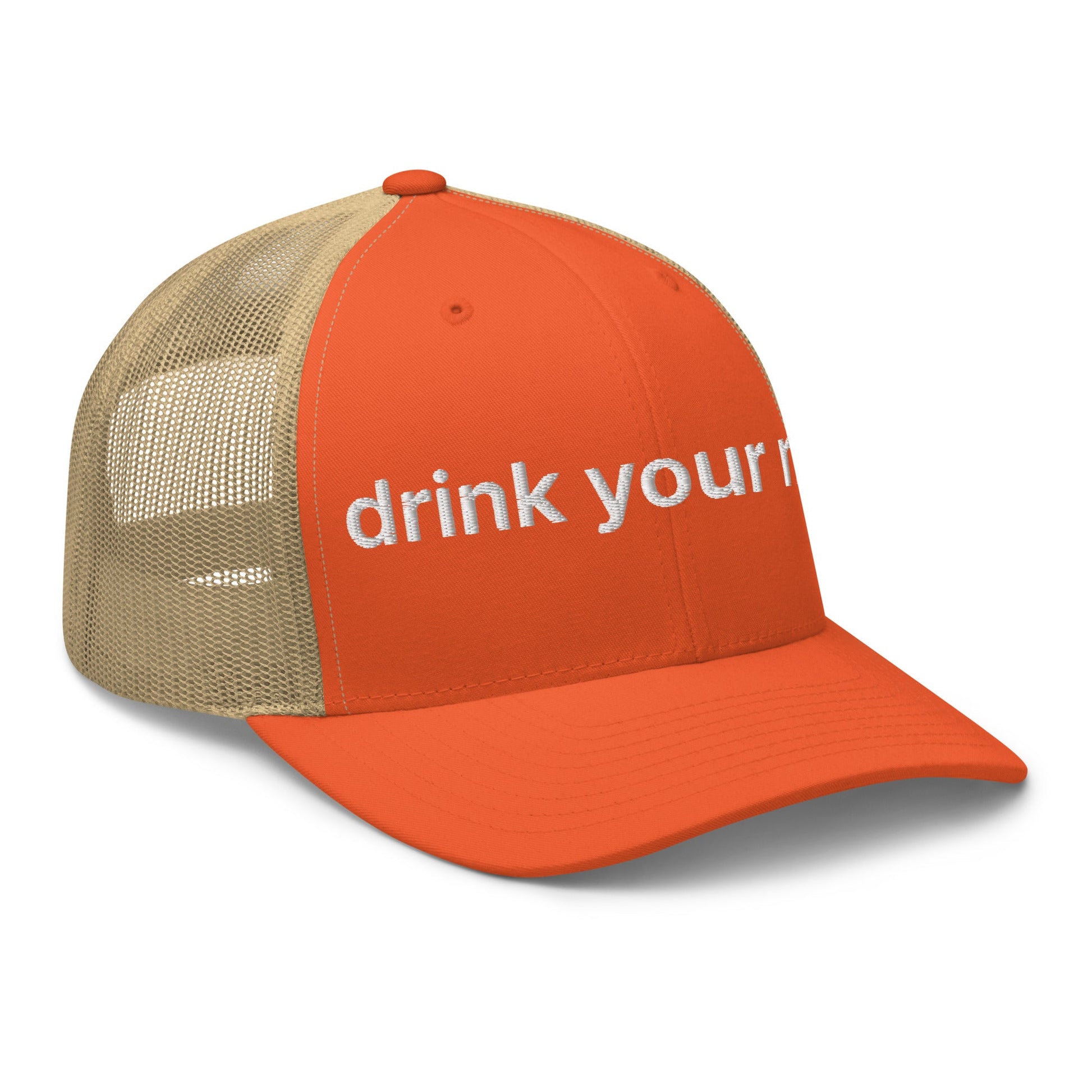 Drink Your Milk Retro Trucker Hat Rustic Orange Khaki