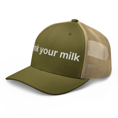 Drink Your Milk Retro Trucker Hat Moss Khaki