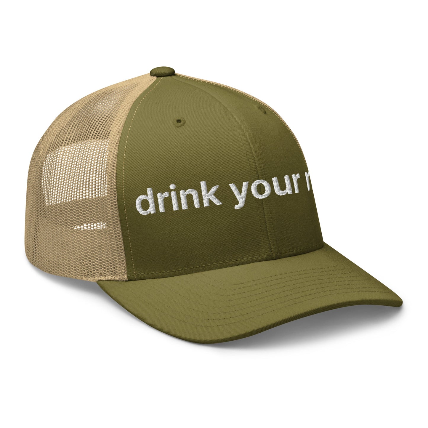 Drink Your Milk Retro Trucker Hat Moss Khaki