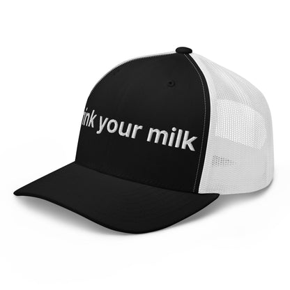 Drink Your Milk Retro Trucker Hat Black White