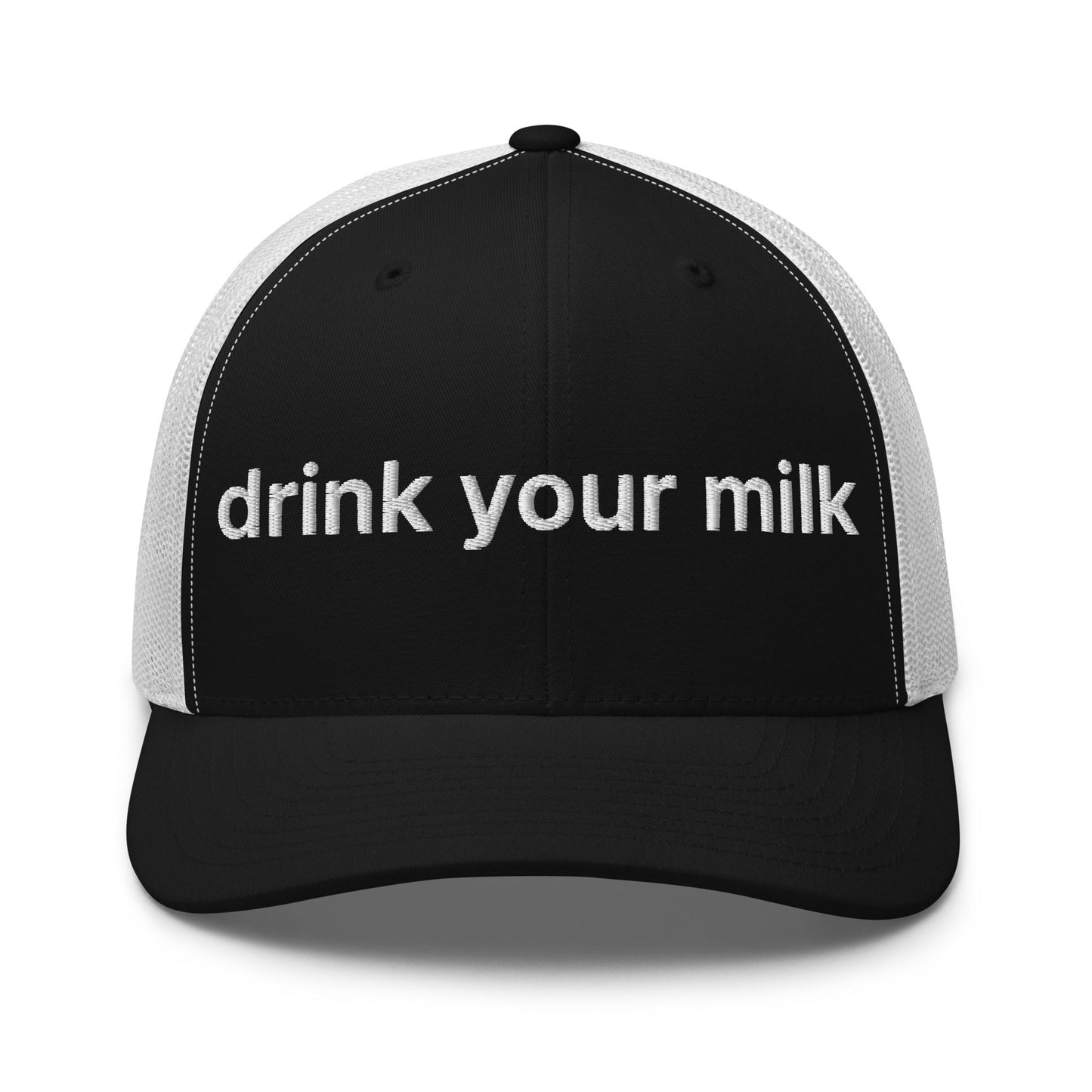 Drink Your Milk Retro Trucker Hat Black White