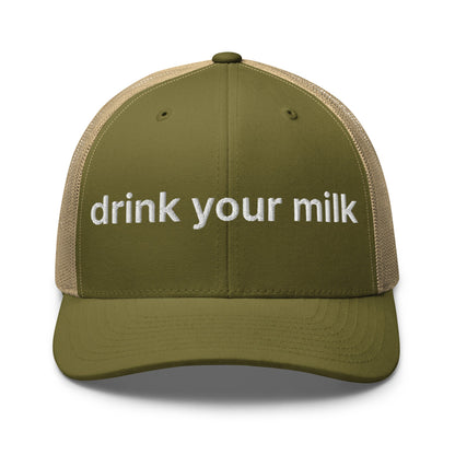 Drink Your Milk Retro Trucker Hat Moss Khaki