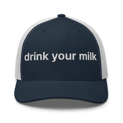 Drink Your Milk Retro Trucker Hat Navy White