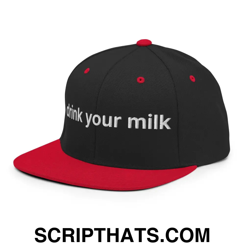 Drink Your Milk Snapback Hat Black Red