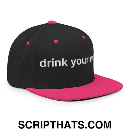 Drink Your Milk Snapback Hat Black Neon Pink