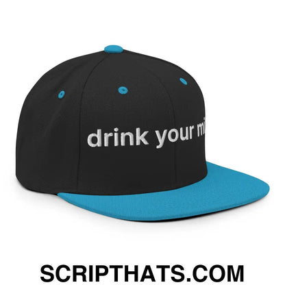 Drink Your Milk Snapback Hat Black Teal