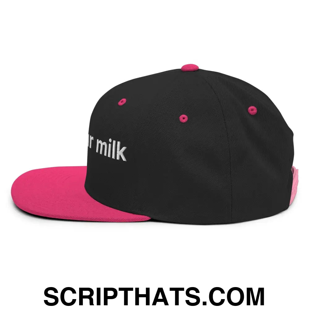 Drink Your Milk Snapback Hat Black Neon Pink