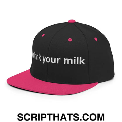 Drink Your Milk Snapback Hat Black Neon Pink