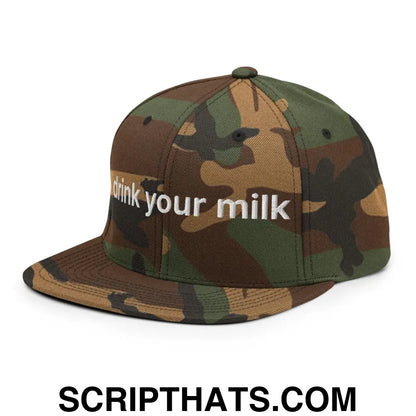 Drink Your Milk Snapback Hat Green Camo