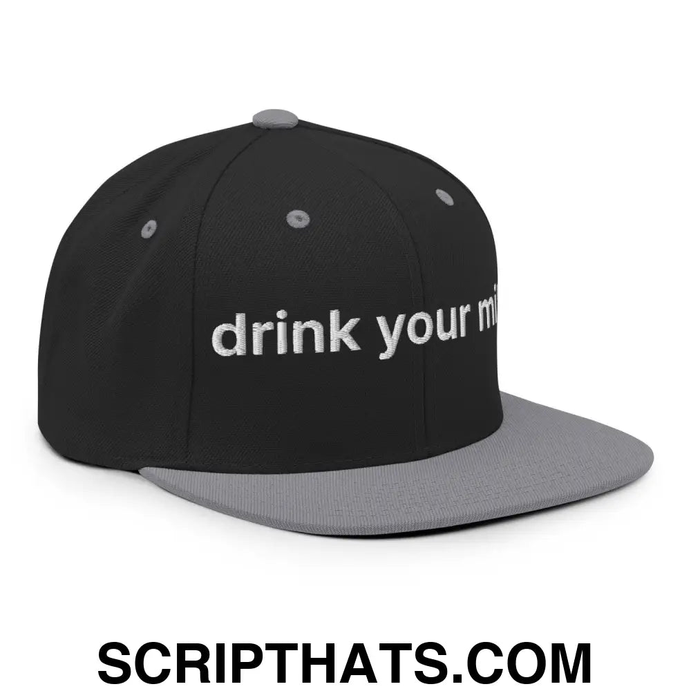 Drink Your Milk Snapback Hat Black Silver