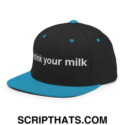 Drink Your Milk Snapback Hat Black Teal