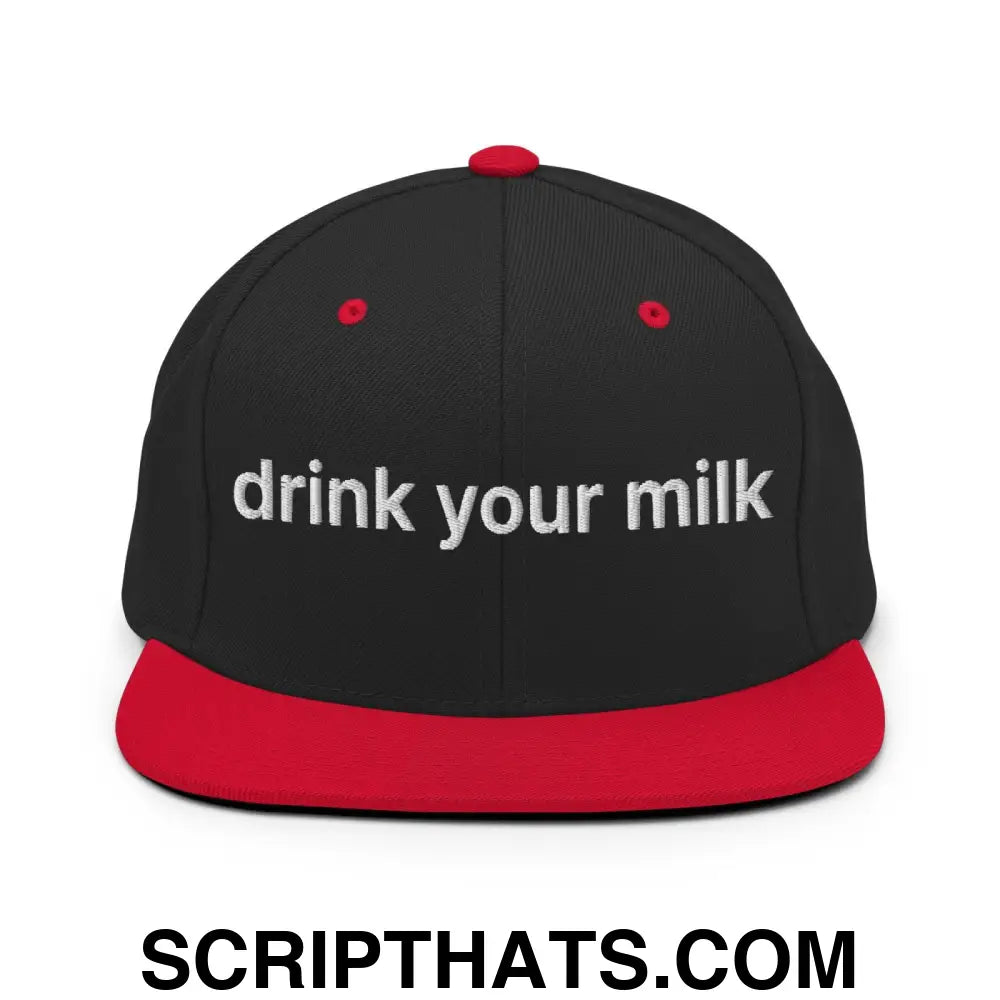 Drink Your Milk Snapback Hat Black Red