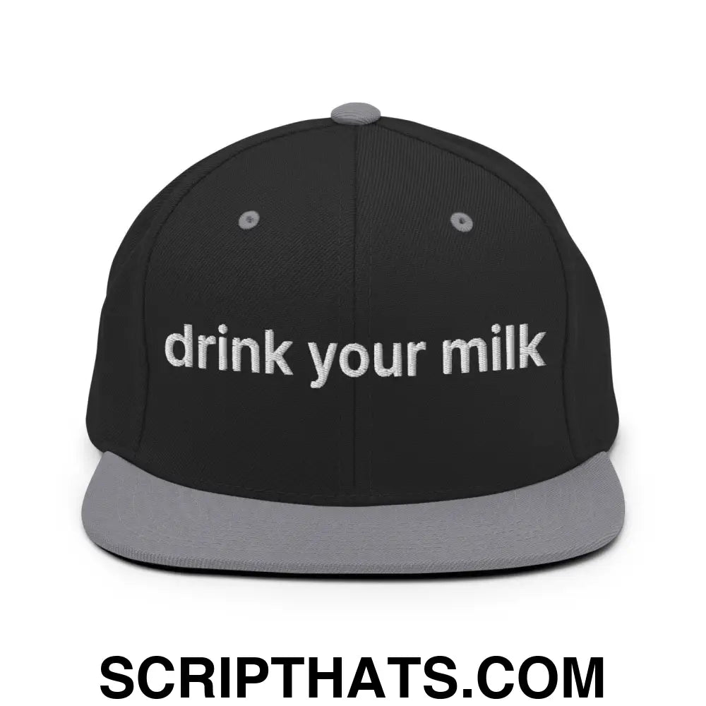 Drink Your Milk Snapback Hat Black Silver