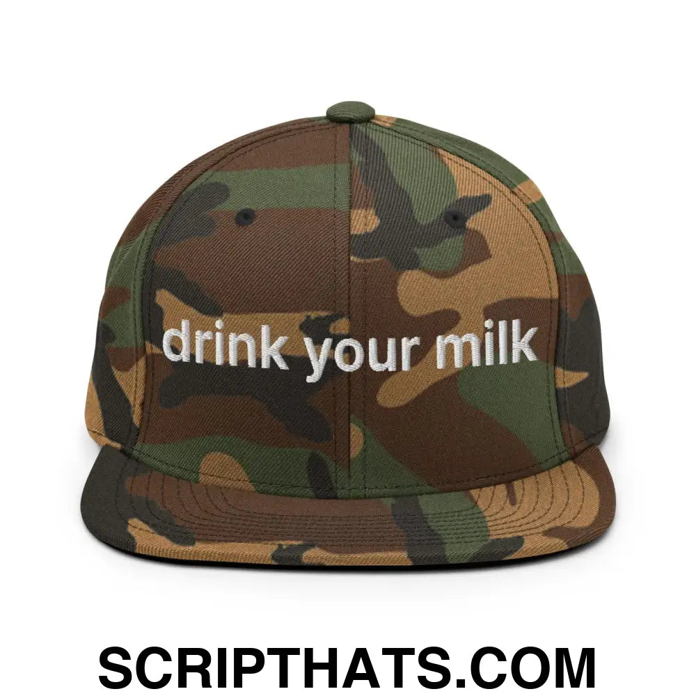 Drink Your Milk Snapback Hat Green Camo