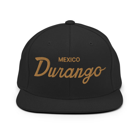 Durango Mexico Gold Vintage Sports Script Snapback Hat Black