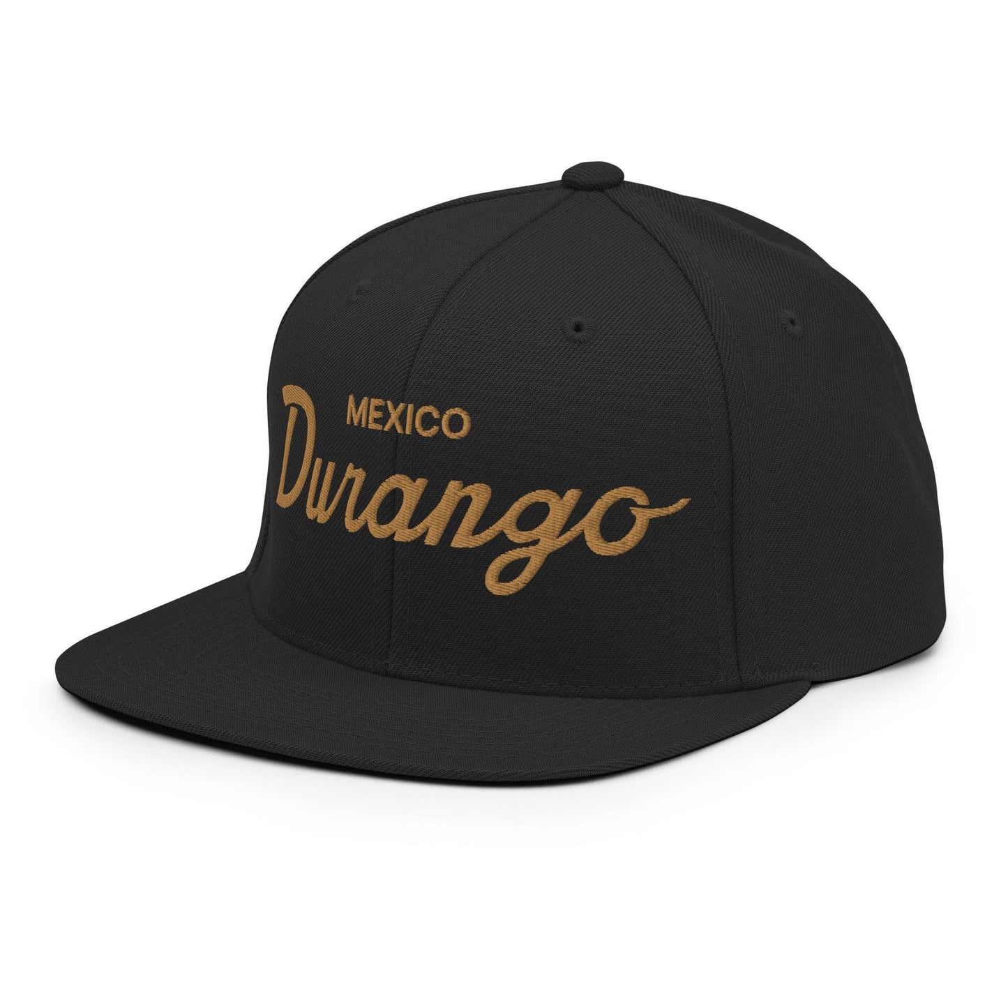 Durango Mexico Gold Vintage Sports Script Snapback Hat Black