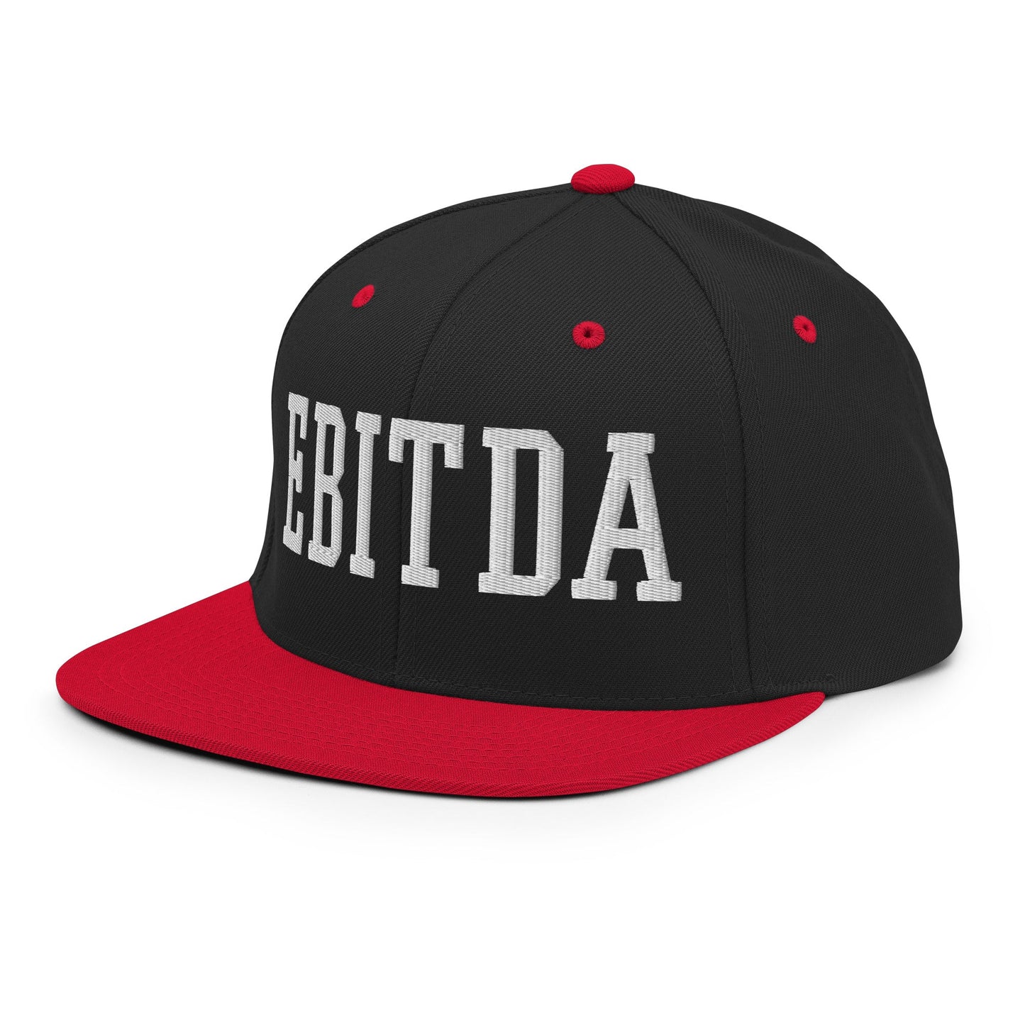 EBITDA Varsity Letterman Block Snapback Hat Black Red