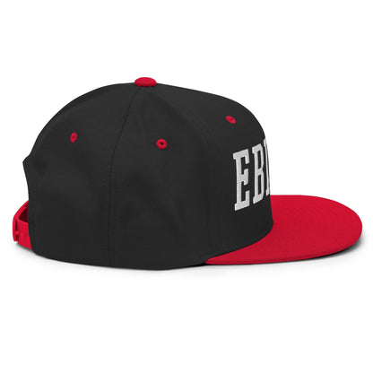 EBITDA Varsity Letterman Block Snapback Hat Black Red