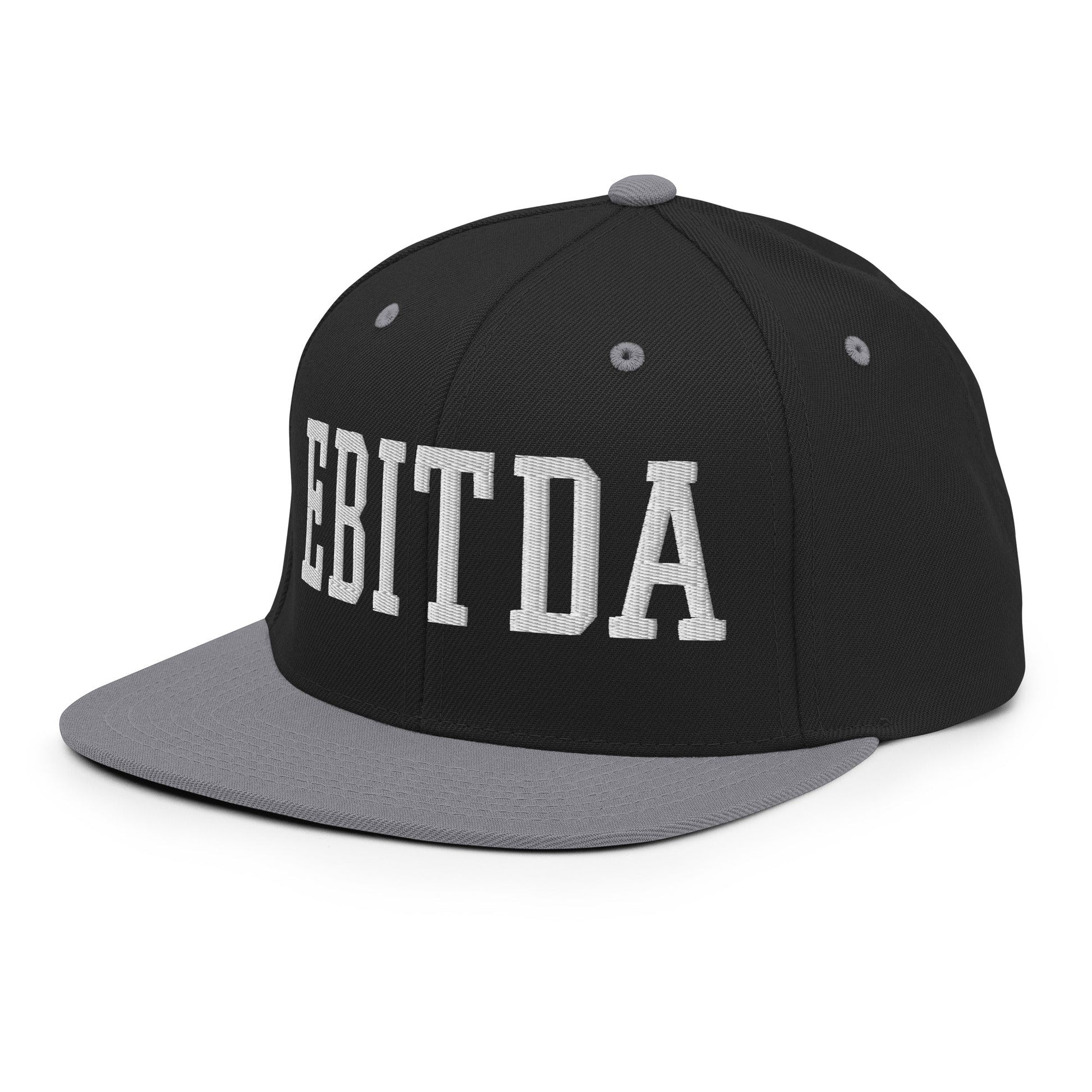 EBITDA Varsity Letterman Block Snapback Hat Black Silver