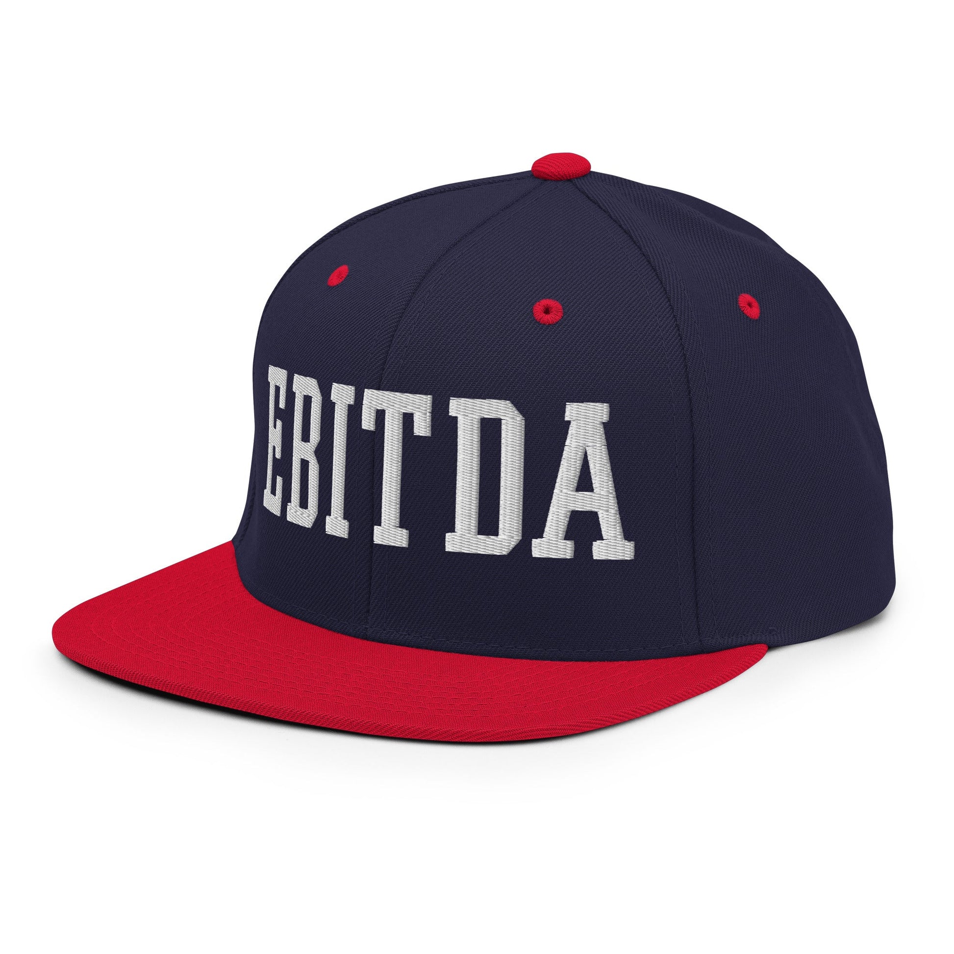 EBITDA Varsity Letterman Block Snapback Hat Navy Red