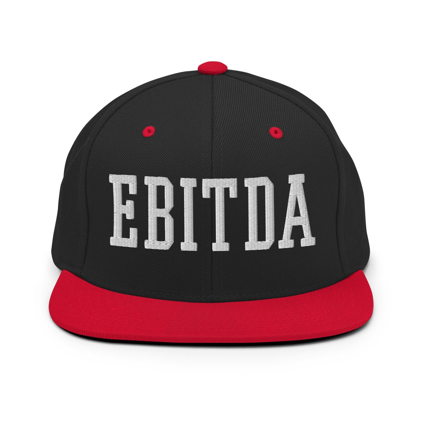 EBITDA Varsity Letterman Block Snapback Hat Black Red