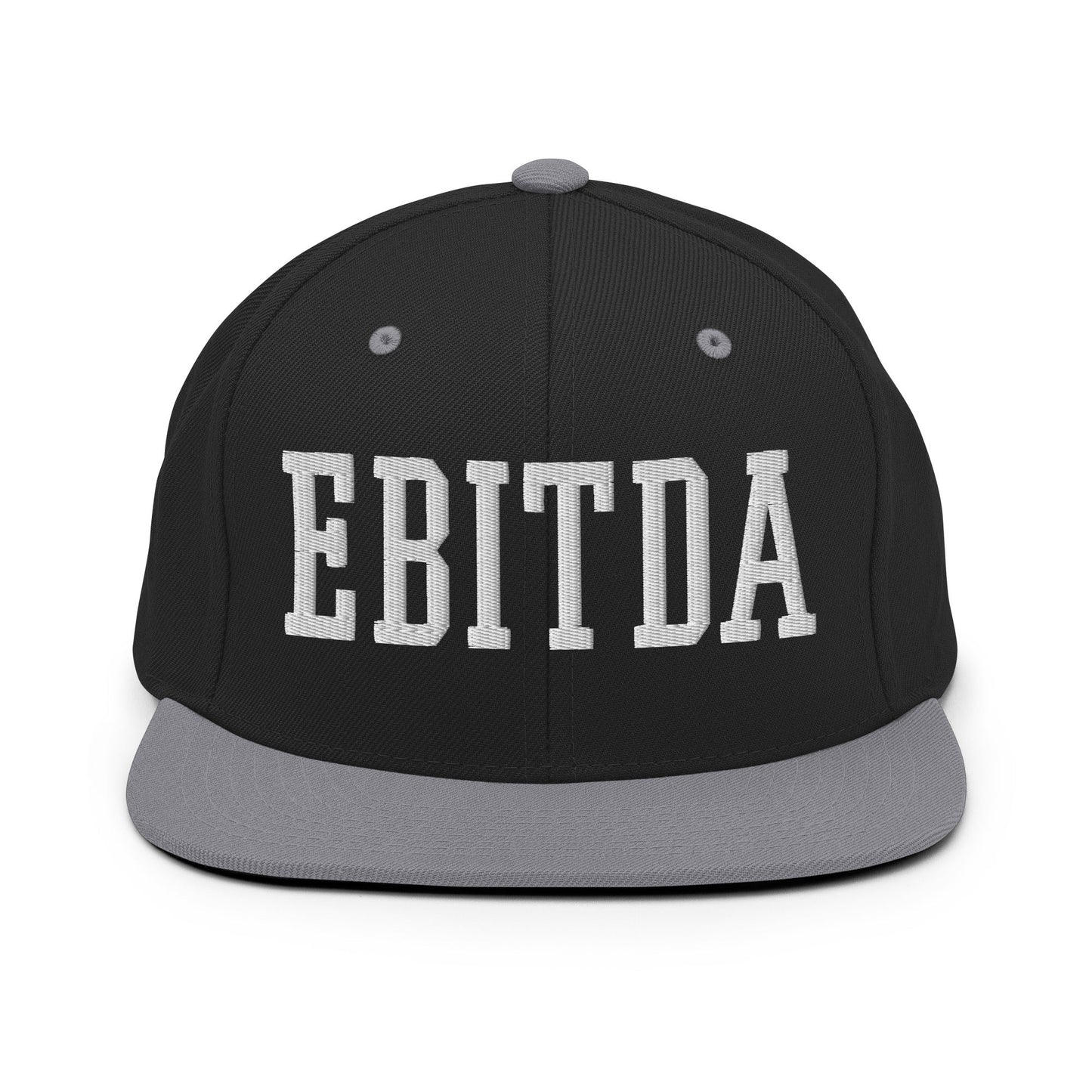 EBITDA Varsity Letterman Block Snapback Hat Black Silver