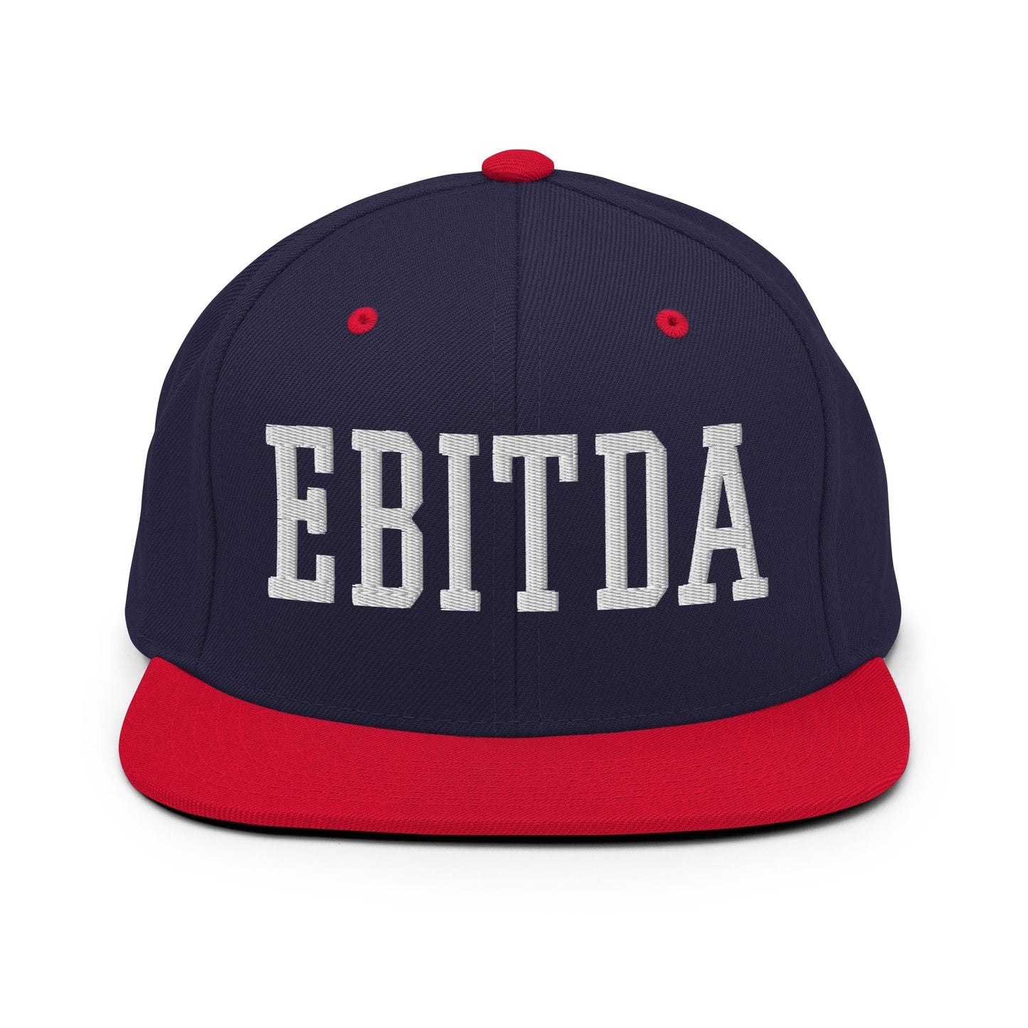 EBITDA Varsity Letterman Block Snapback Hat Navy Red