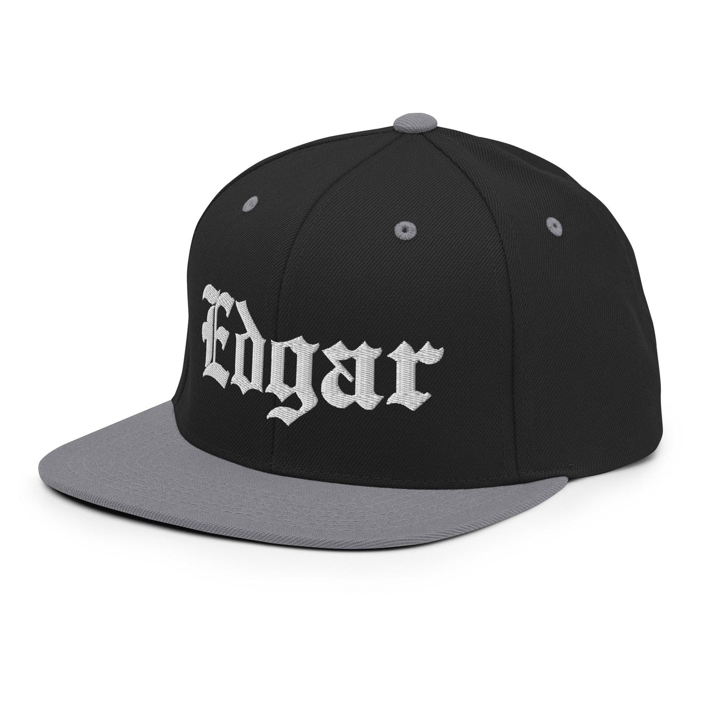 Edgar OG Old English Snapback Hat Black Silver