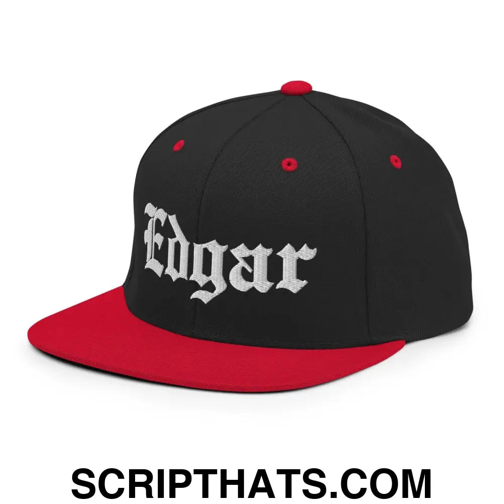 Edgar OG Old English Snapback Hat Black Red