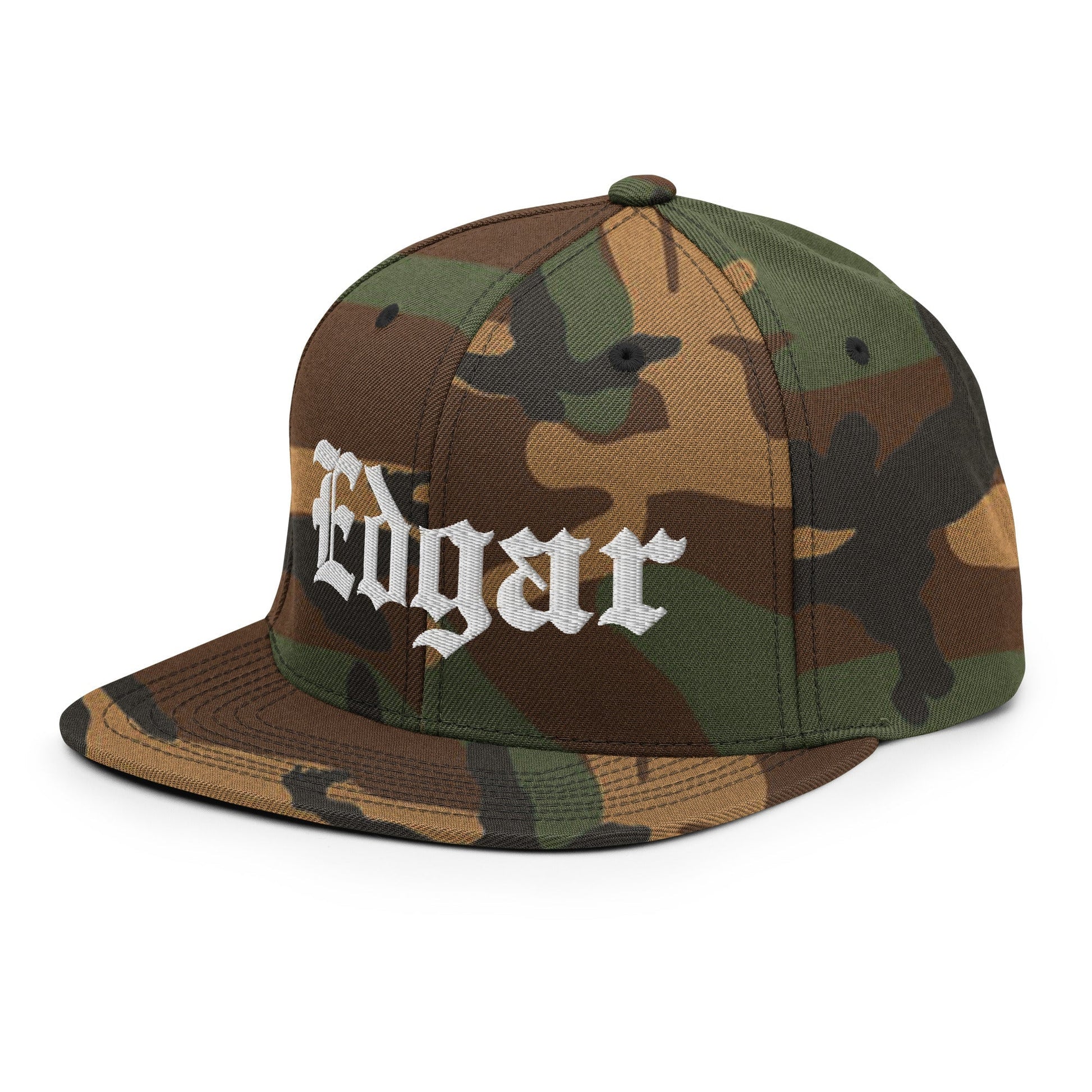 Edgar OG Old English Snapback Hat Green Camo