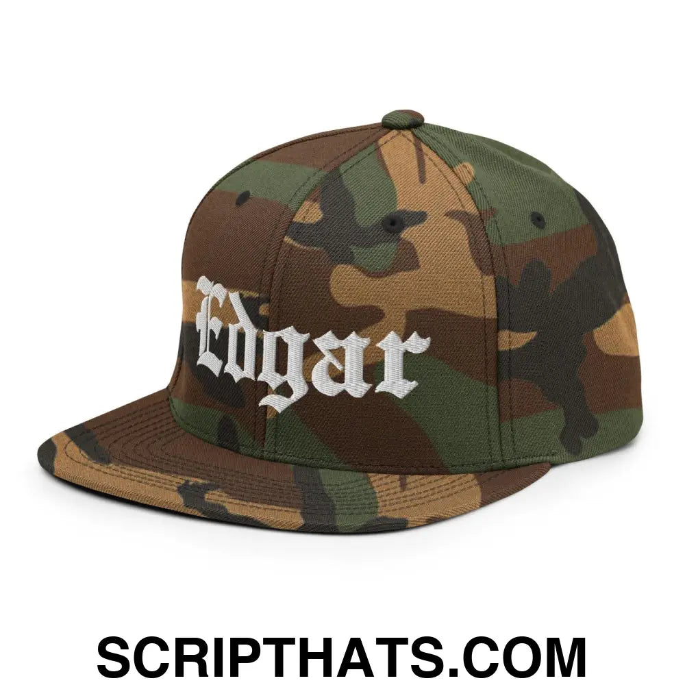 Edgar OG Old English Snapback Hat Green Camo