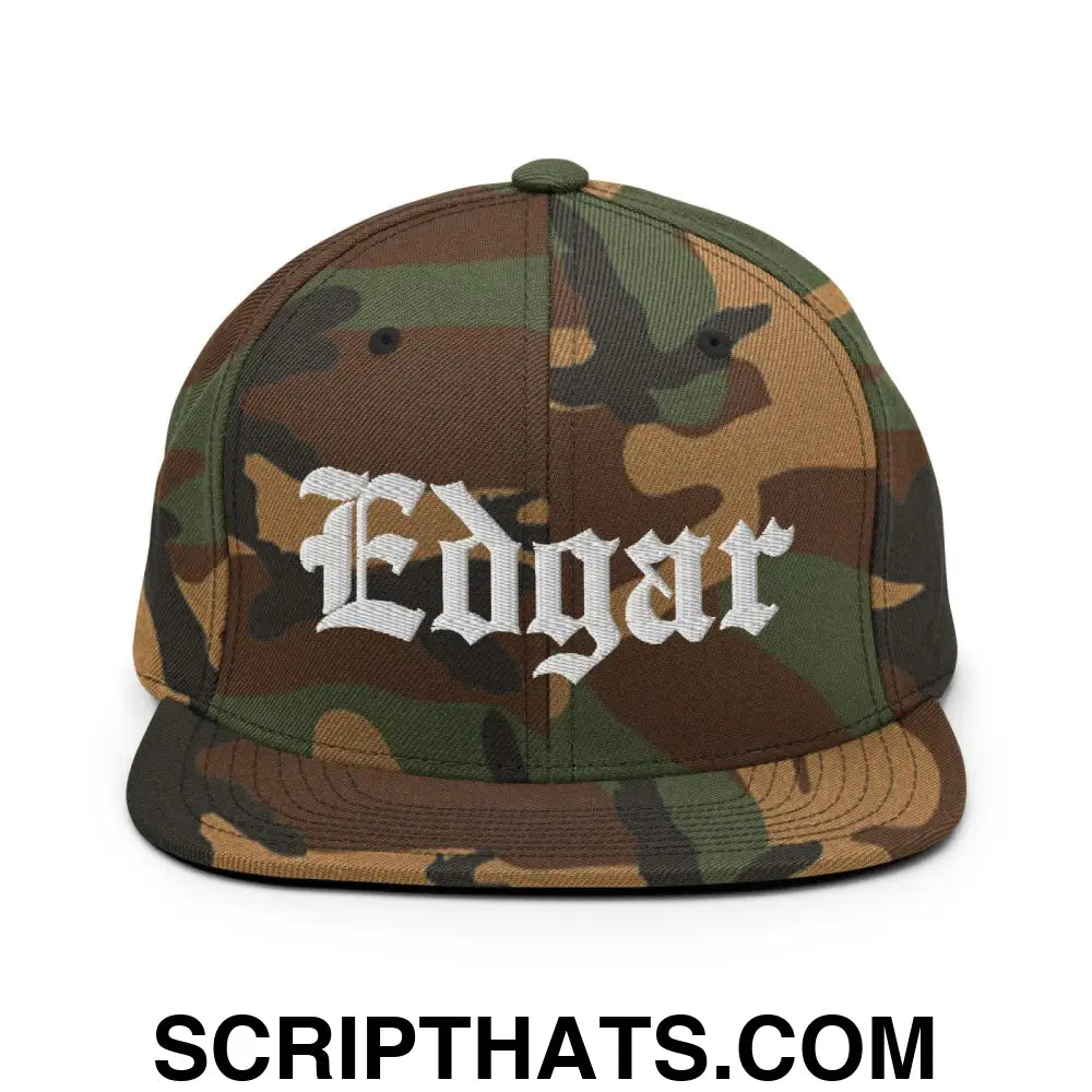 Edgar OG Old English Snapback Hat Green Camo