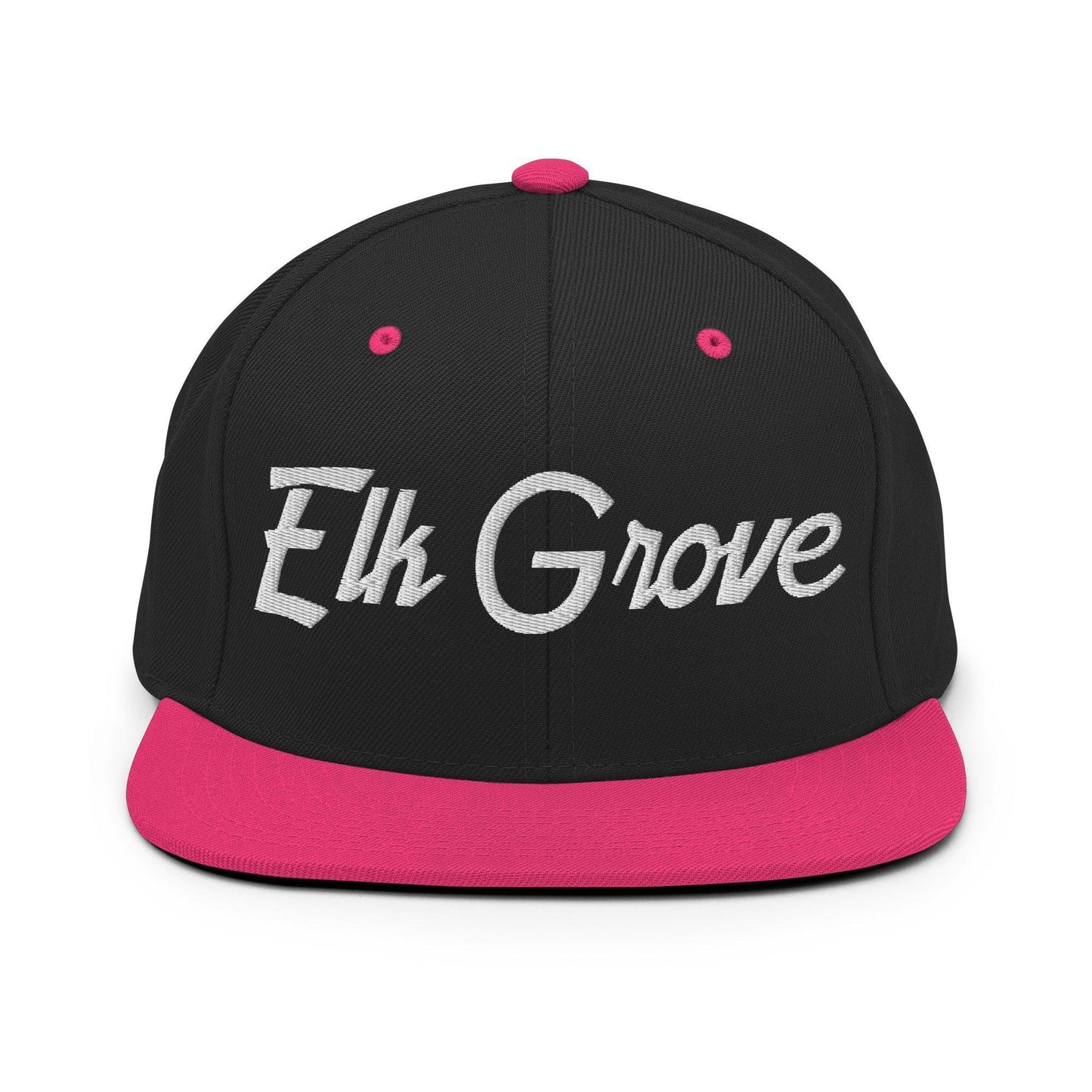 Elk Grove Script Snapback Hat Black Neon Pink