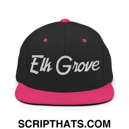 Elk Grove Script Snapback Hat Black Neon Pink