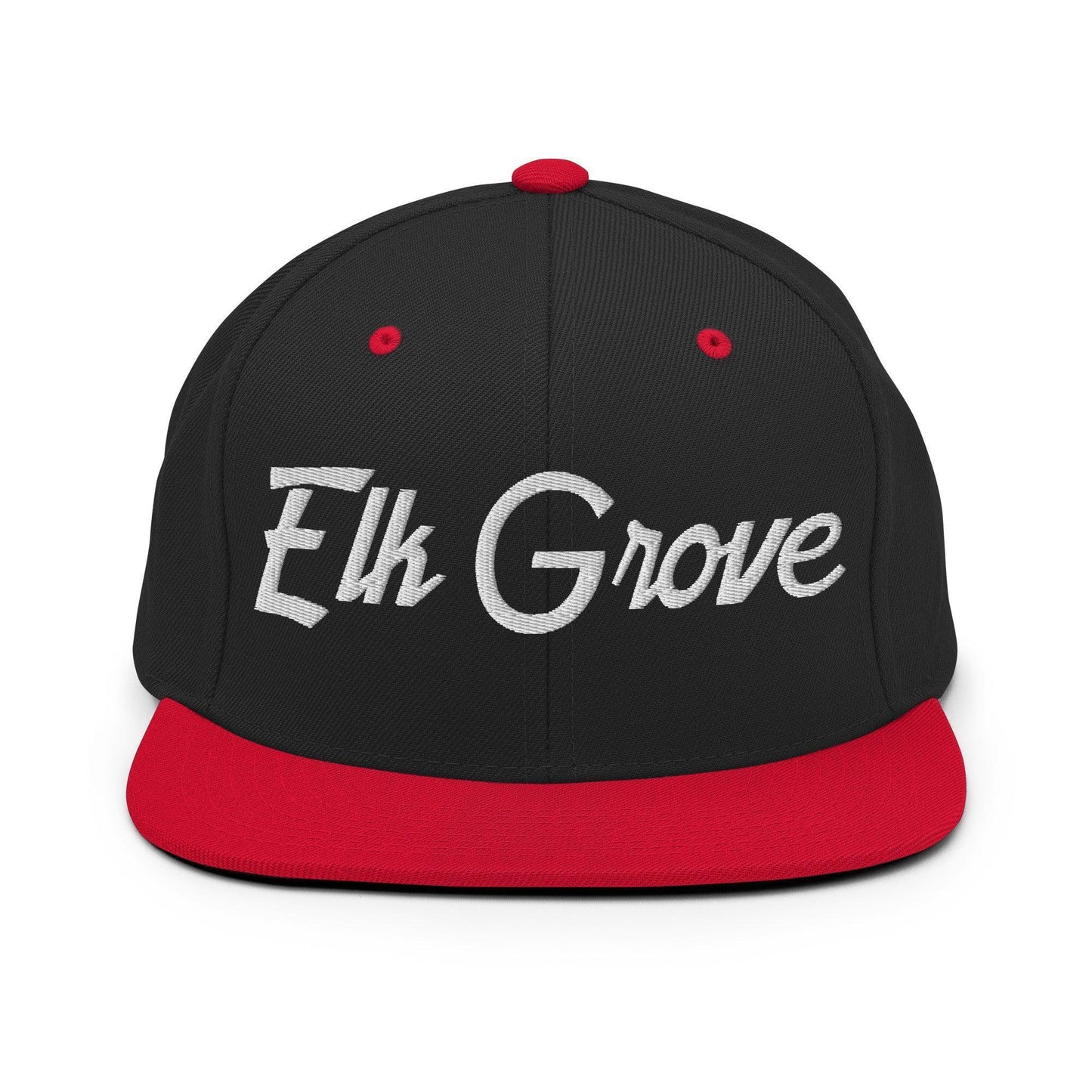 Elk Grove Script Snapback Hat Black Red