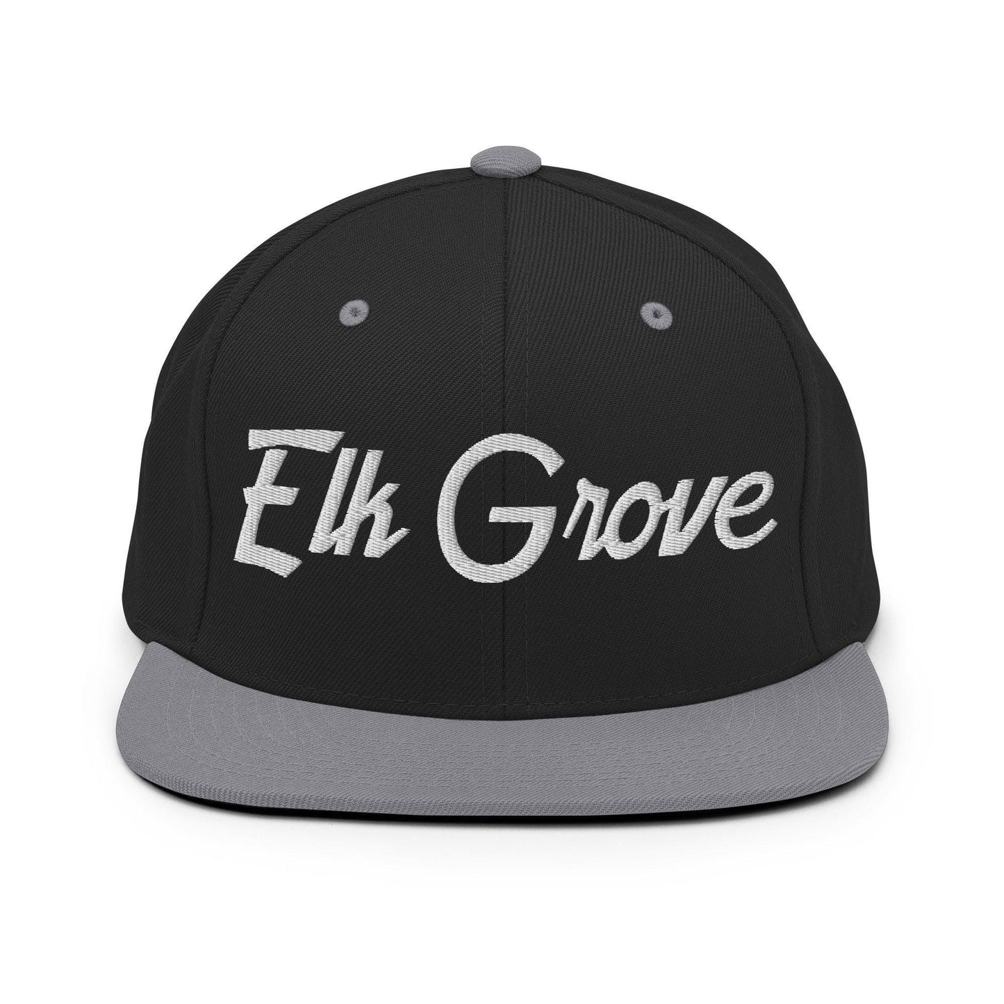 Elk Grove Script Snapback Hat Black Silver