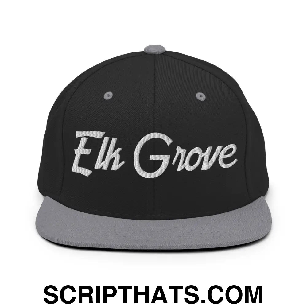 Elk Grove Script Snapback Hat Black Silver