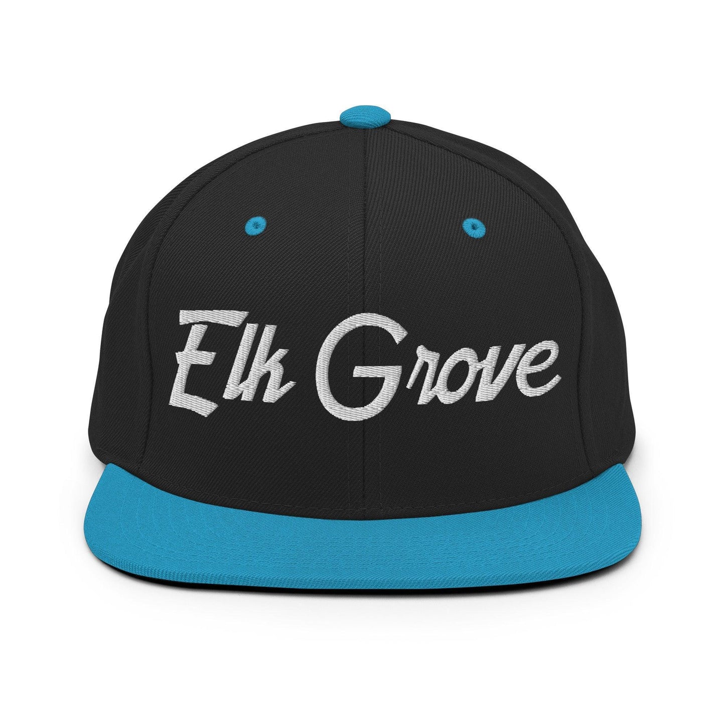 Elk Grove Script Snapback Hat Black Teal