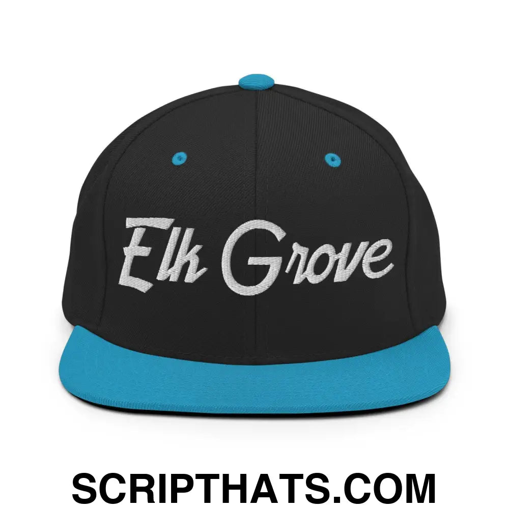 Elk Grove Script Snapback Hat Black Teal