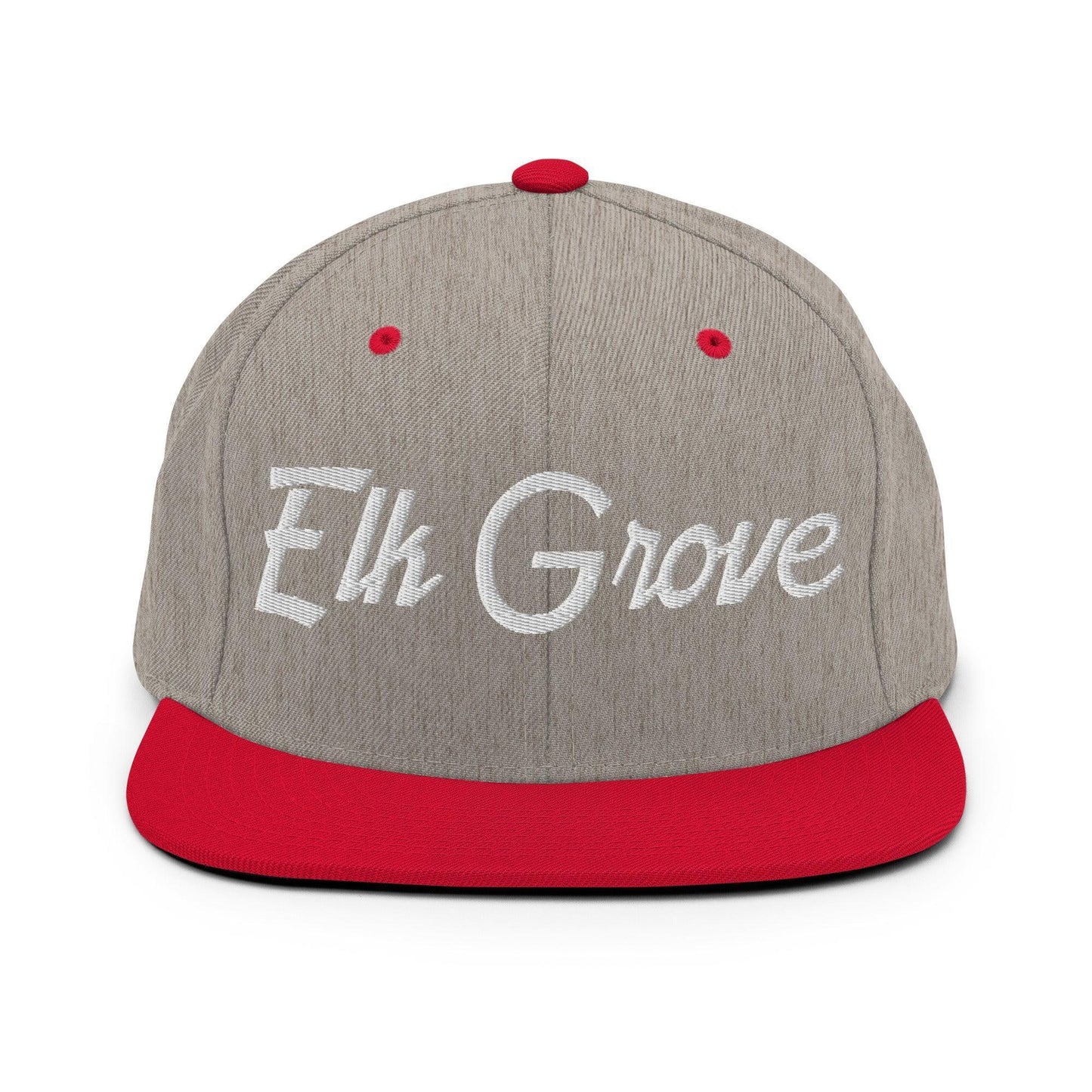 Elk Grove Script Snapback Hat Heather Grey Red