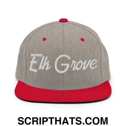 Elk Grove Script Snapback Hat Heather Grey Red