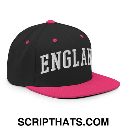 England Letterman Varsity Block Snapback Hat Black Neon Pink