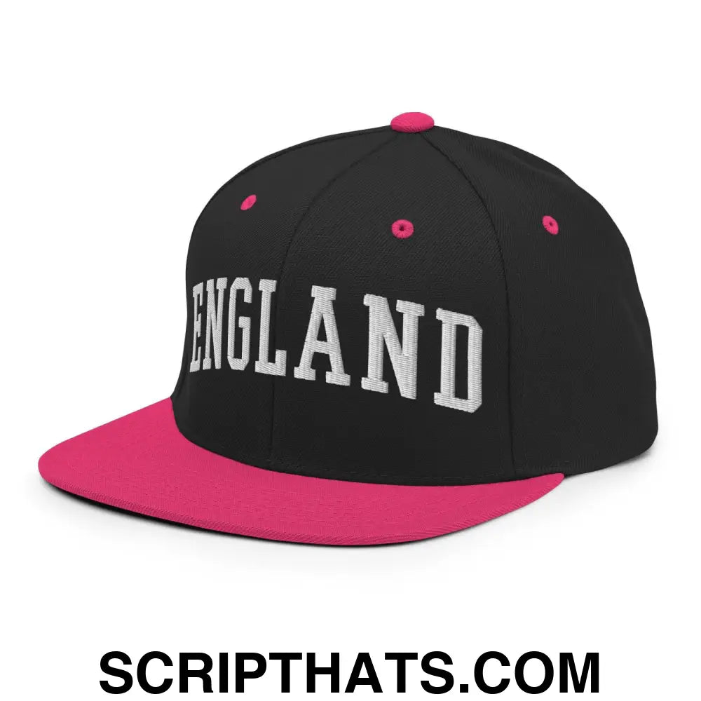 England Letterman Varsity Block Snapback Hat Black Neon Pink