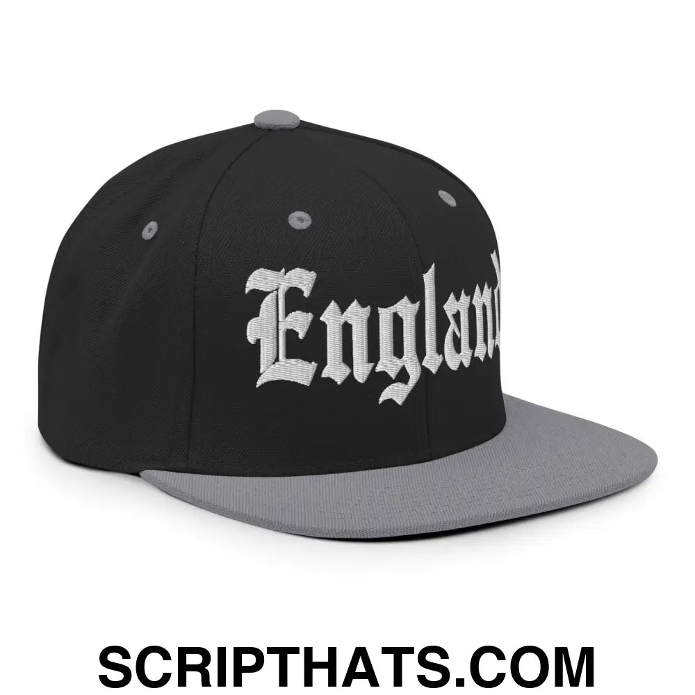 England OG Old English Snapback Hat Black Silver