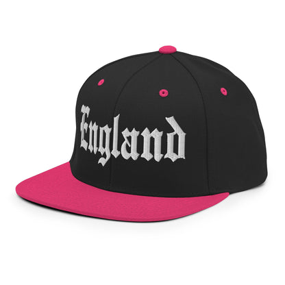 England OG Old English Snapback Hat Black Neon Pink