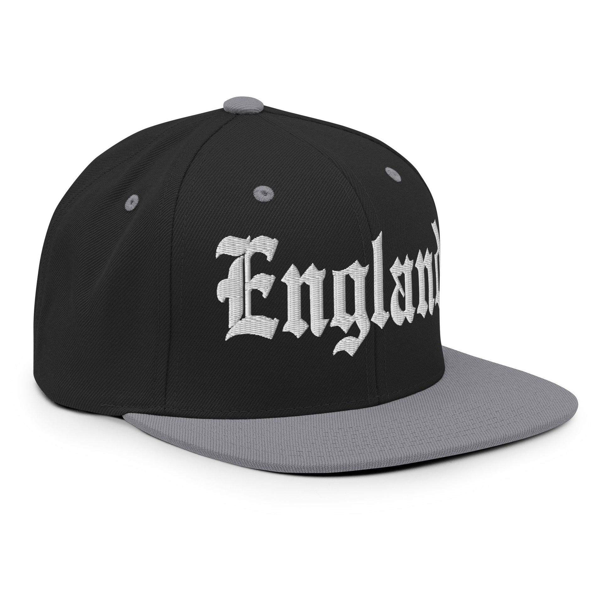 England OG Old English Snapback Hat Black Silver