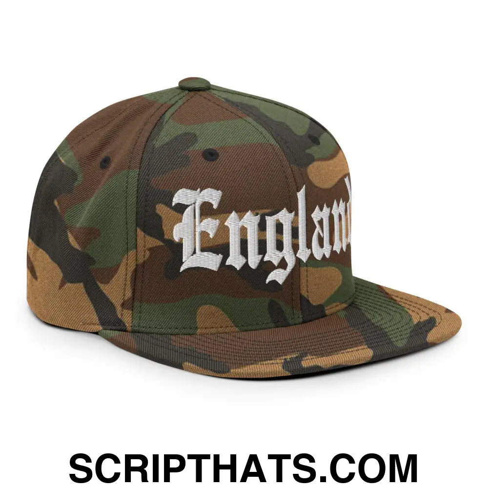 England OG Old English Snapback Hat Green Camo